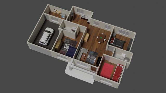 house plan with interiors 3Dモデル .c4d .max .obj .3ds .fbx .stl .blend 