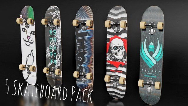 5 skateboard pack 3D Модель .c4d .max .obj .3ds .fbx .stl .blend 