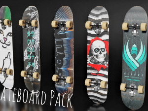 5 skateboard pack 3D 模型
