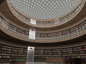 interior da biblioteca p&uacute;blica Modelo 3D
