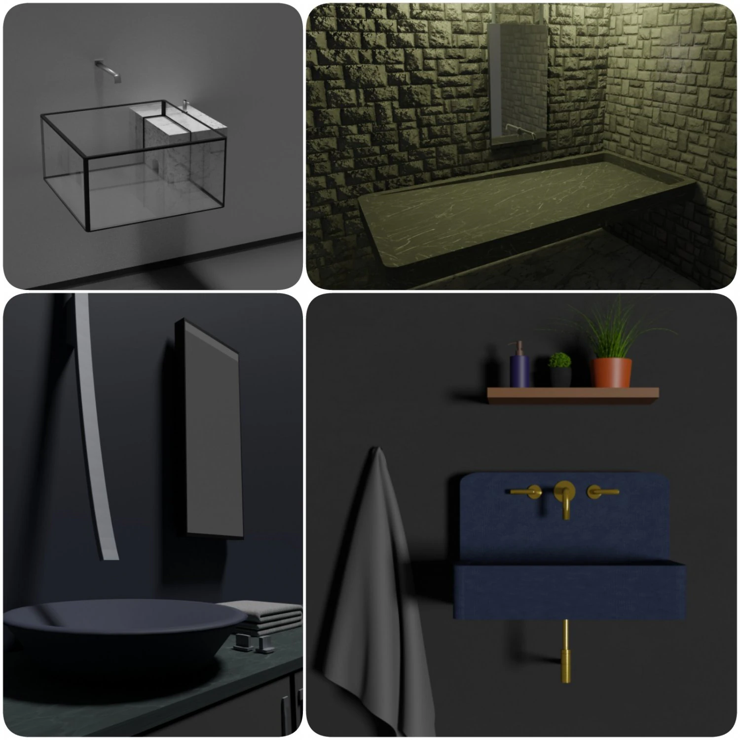 4 sinks 3D Model .c4d .max .obj .3ds .fbx .stl .blend 