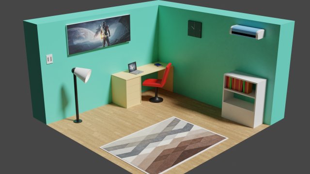 low-poly room Model 3D .c4d .max .obj .3ds .fbx .stl .blend 
