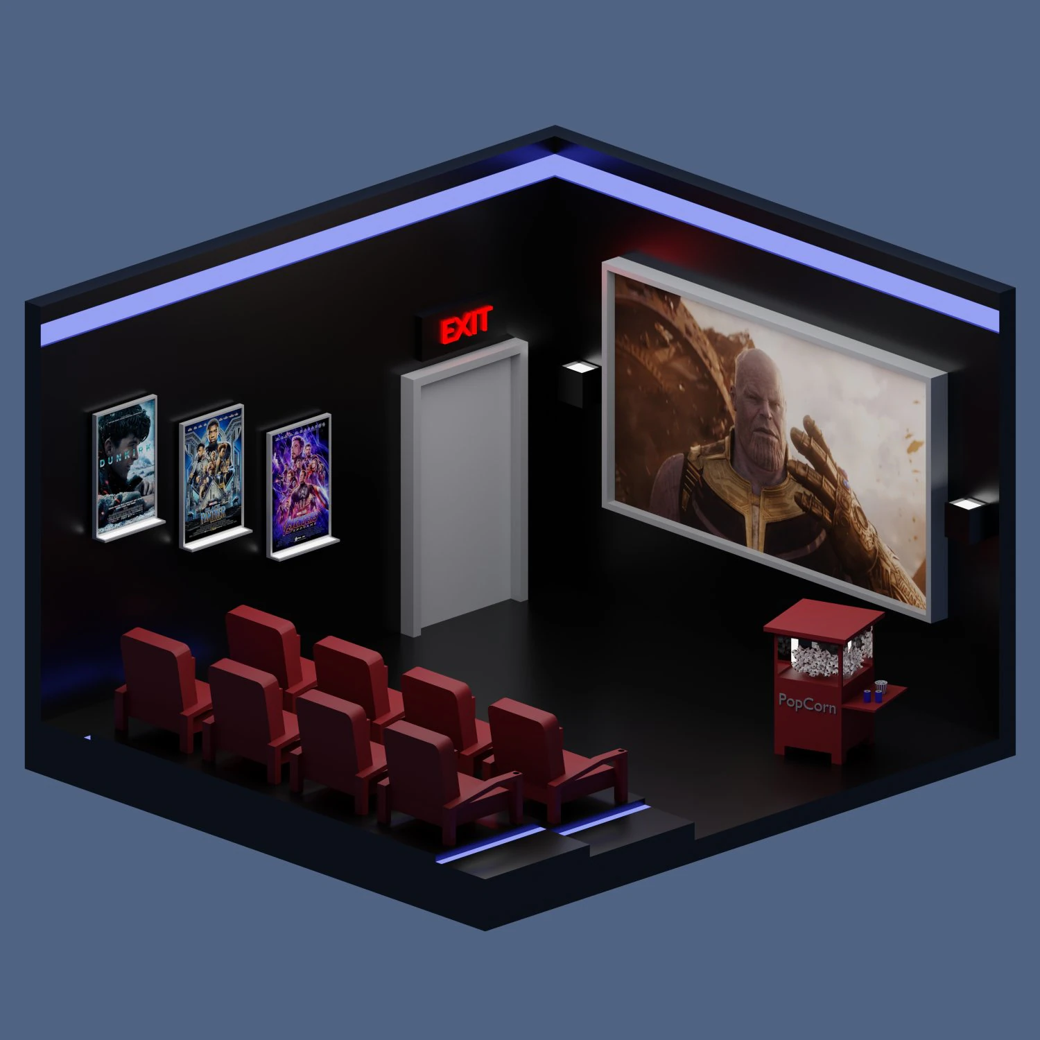 low-poly movie theater 3D Model .c4d .max .obj .3ds .fbx .stl .blend