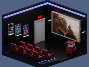 low-poly movie theater 3D Model