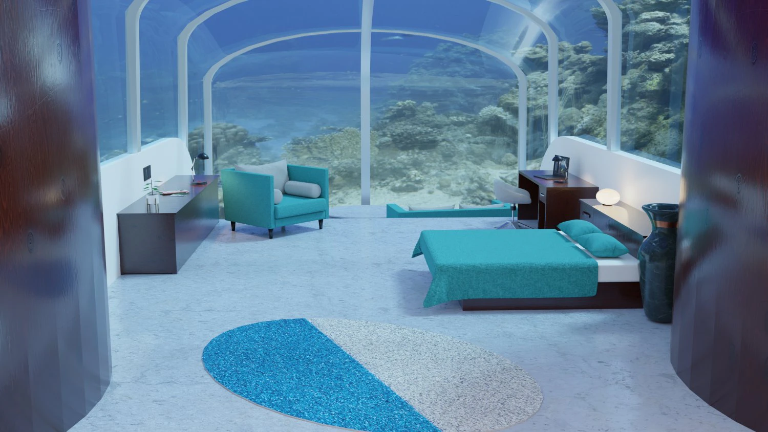 underwater hotel room 3D Model .c4d .max .obj .3ds .fbx .stl .blend 