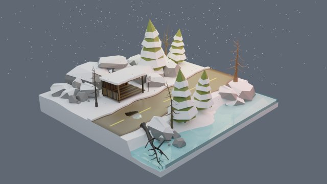 winter scene animated 3D Model .c4d .max .obj .3ds .fbx .stl .blend 