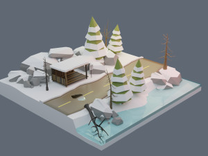 winter scene animated 3D Model