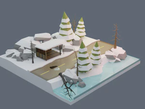 winter scene animated 3D Model