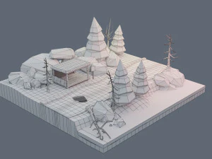 winter scene animated 3D Model