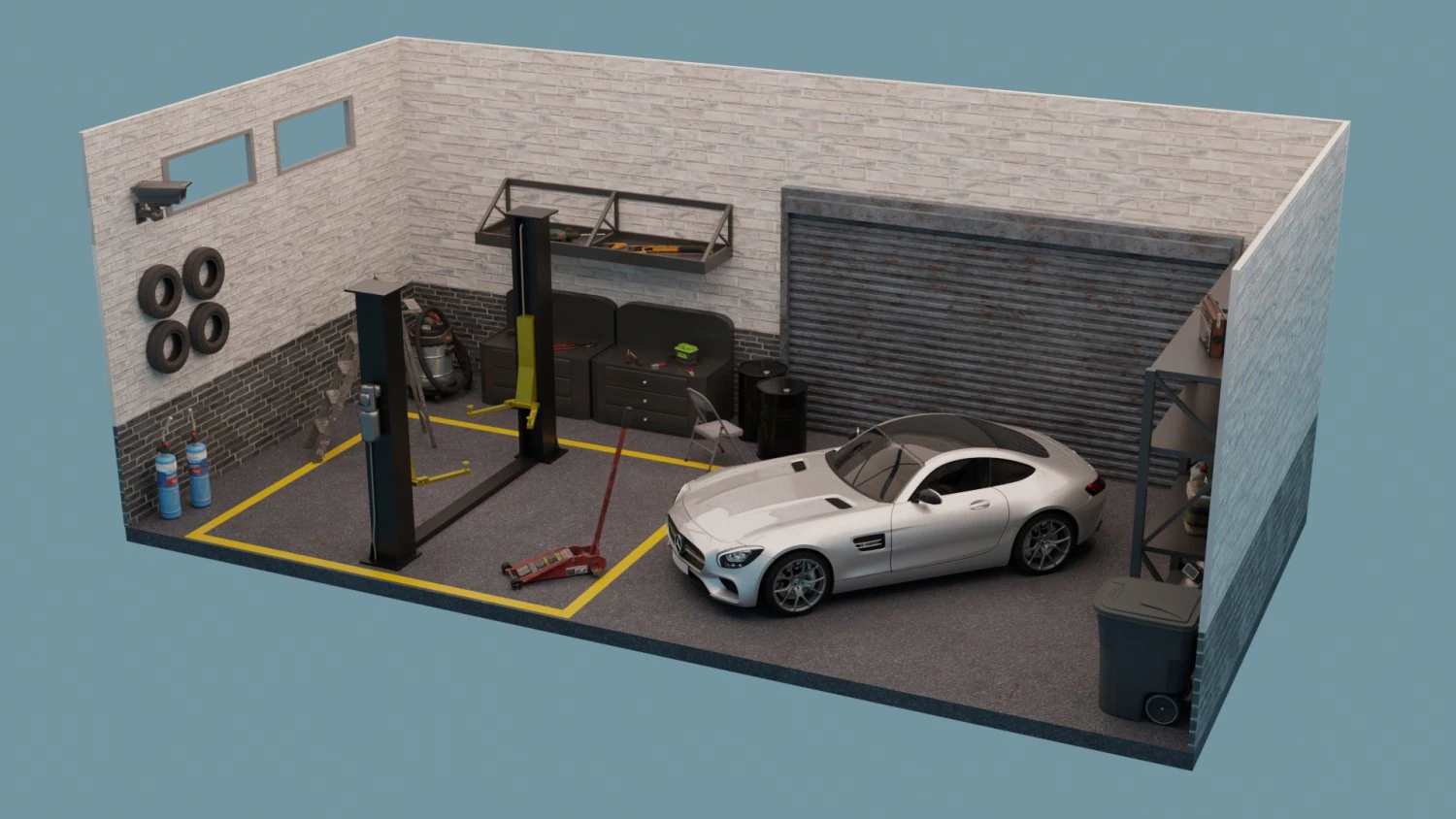 car garage with tools 3D Model .c4d .max .obj .3ds .fbx .stl .blend 