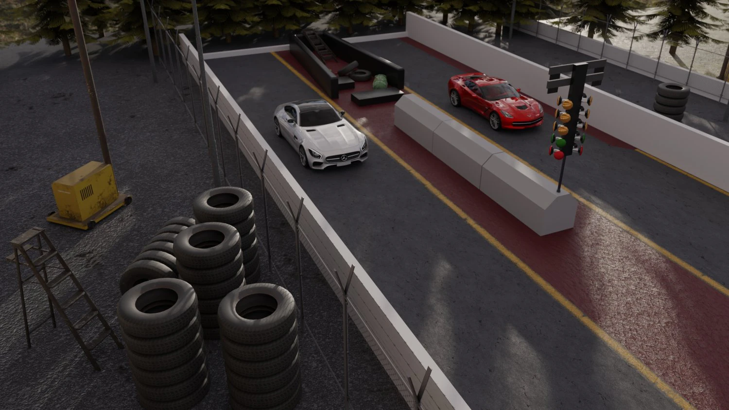 drag race - race track with 2 cars 3D Model .c4d .max .obj .3ds .fbx .stl .blend 