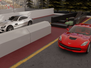 drag race - race track with 2 cars 3Dモデル