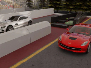 drag race - race track with 2 cars 3D Model