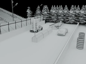 drag race - race track with 2 cars 3D Model