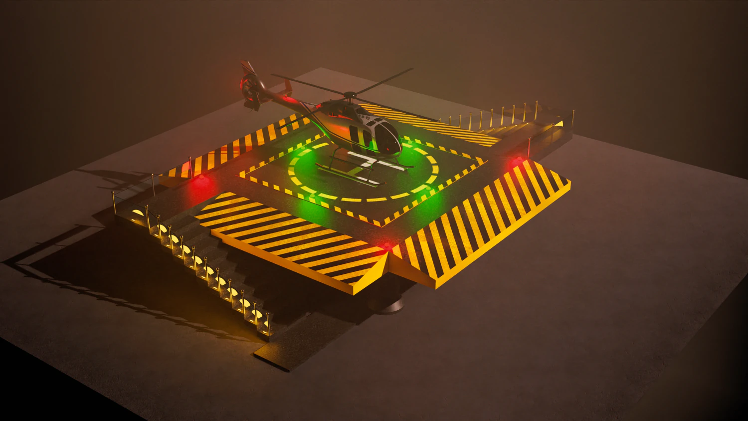 Helipad with Helicopter 3D Model .c4d .max .obj .3ds .fbx .stl .blend