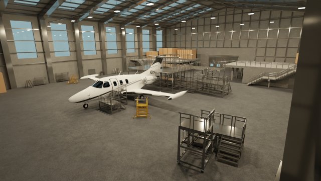 Airplane Hangar Interior with Airplane Jet 3D Model .c4d .max .obj .3ds .fbx .stl .blend 