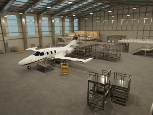 Airplane Hangar Interior with Airplane Jet 3D Model