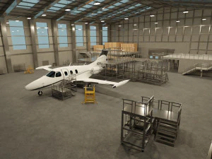 Interno dell'hangar per aerei con jet aereo Modello 3D