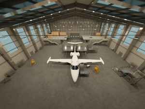 Airplane Hangar Interior with Airplane Jet 3D Model