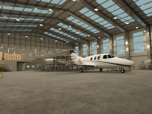 Airplane Hangar Interior with Airplane Jet 3D Model