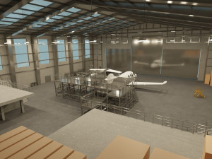 Airplane Hangar Interior with Airplane Jet 3D Model