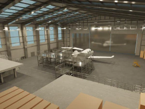 Airplane Hangar Interior with Airplane Jet 3D Model