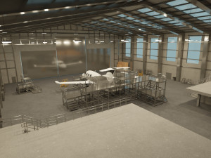 Airplane Hangar Interior with Airplane Jet 3D Model