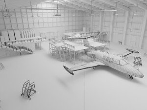 Airplane Hangar Interior with Airplane Jet 3D Model