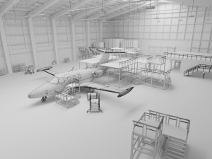 Airplane Hangar Interior with Airplane Jet 3D Model