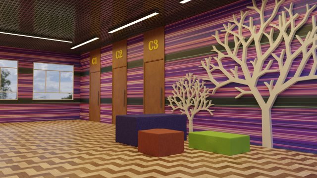 School Hallway - Corridor Scene 3D-Modell .c4d .max .obj .3ds .fbx .stl .blend 