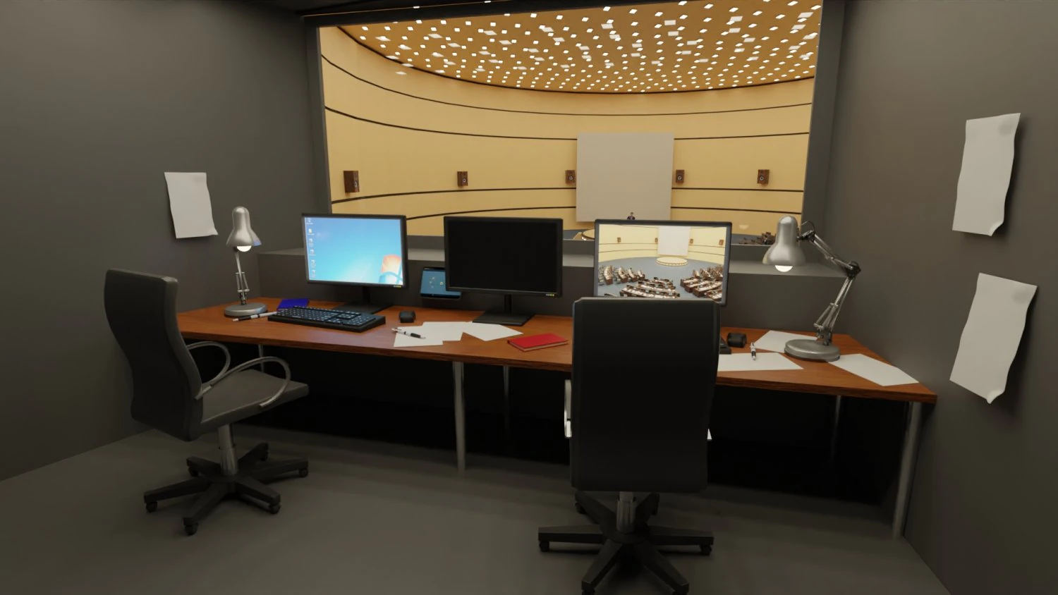 Sala de controle do parlamento do conselho da sala de confer&ecirc;ncias VR Modelo 3D .c4d .max .obj .3ds .fbx .stl .blend 