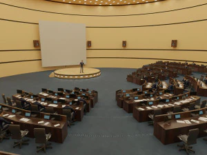 Sala de controle do parlamento do conselho da sala de confer&ecirc;ncias VR Modelo 3D