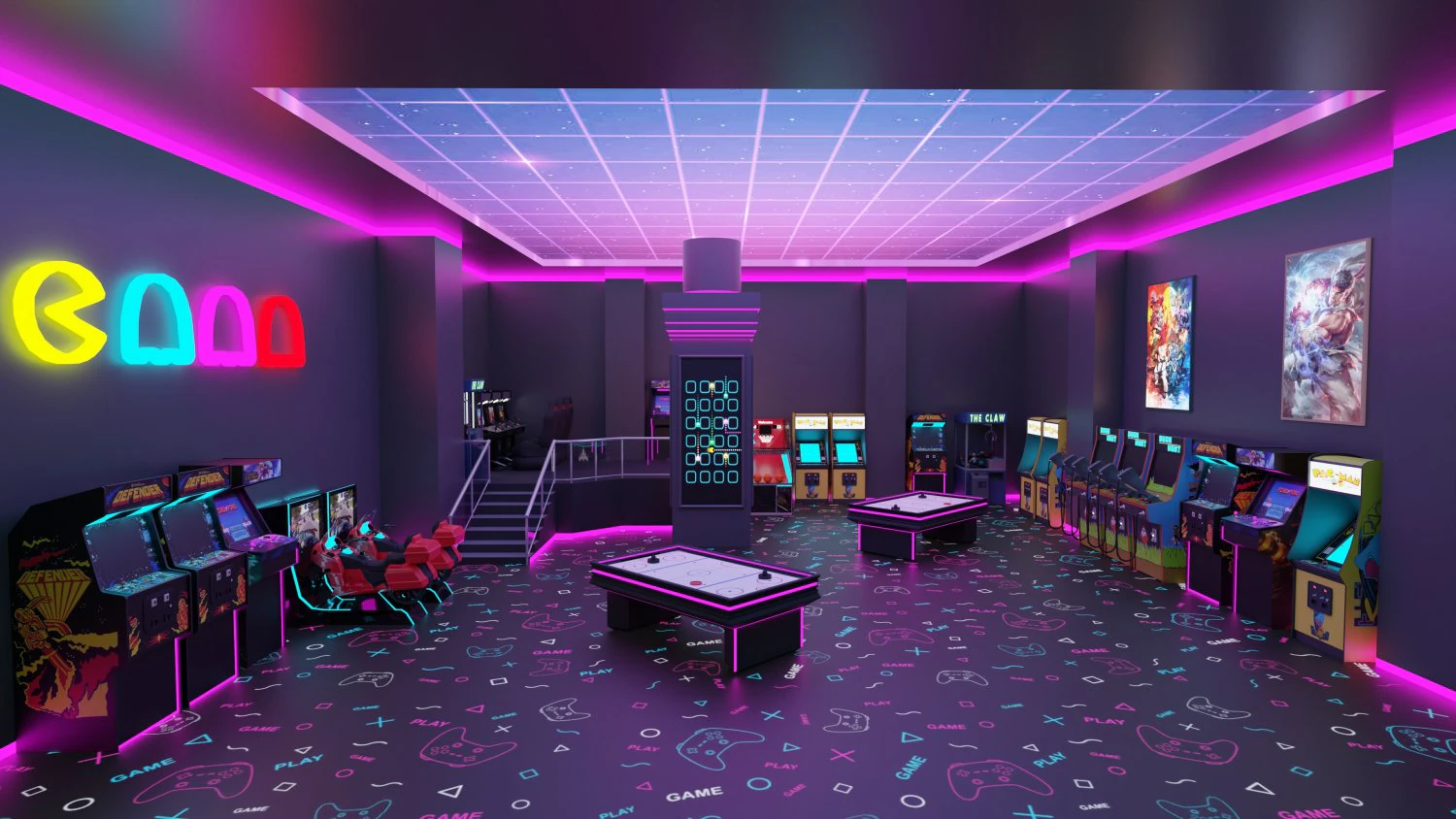 Arcade Game Hall Interior VR 3D Model .c4d .max .obj .3ds .fbx .stl .blend