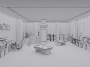 Arcade Game Hall Interior VR 3D Model
