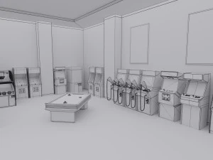 Arcade Game Hall Interior VR 3D Model