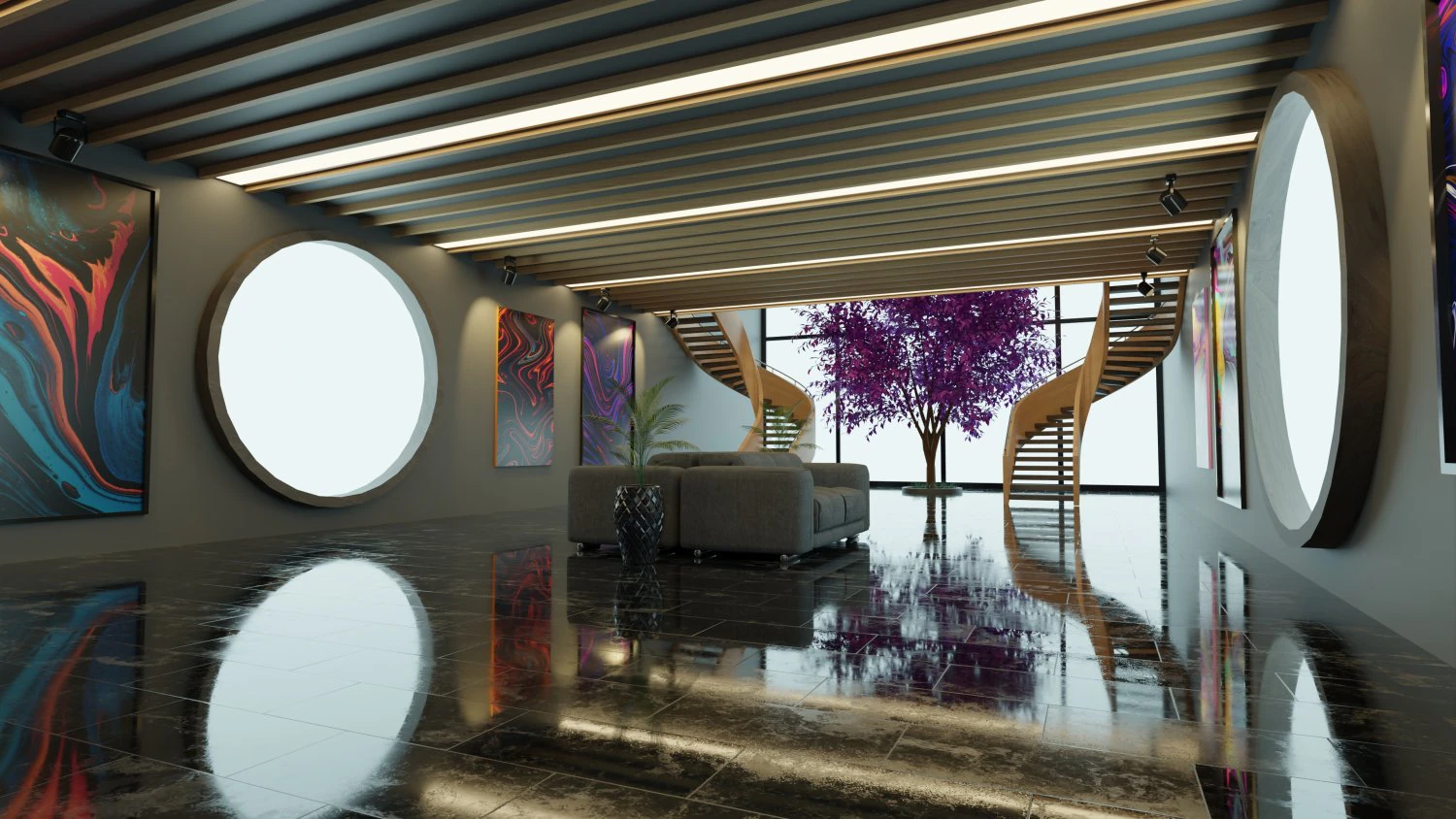 Art Gallery Interior VR 3D Model .c4d .max .obj .3ds .fbx .stl .blend
