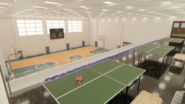 Sports Hall Basketball Court Table Tennis Area Interior Model 3D .c4d .max .obj .3ds .fbx .stl .blend 