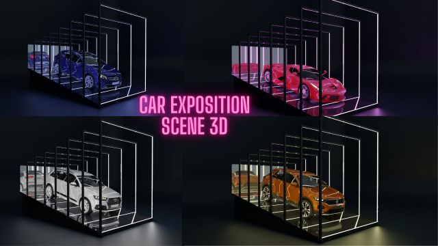 Car Exposition - Showroom Render Scene 3D मॉडल .c4d .max .obj .3ds .fbx .stl .blend 