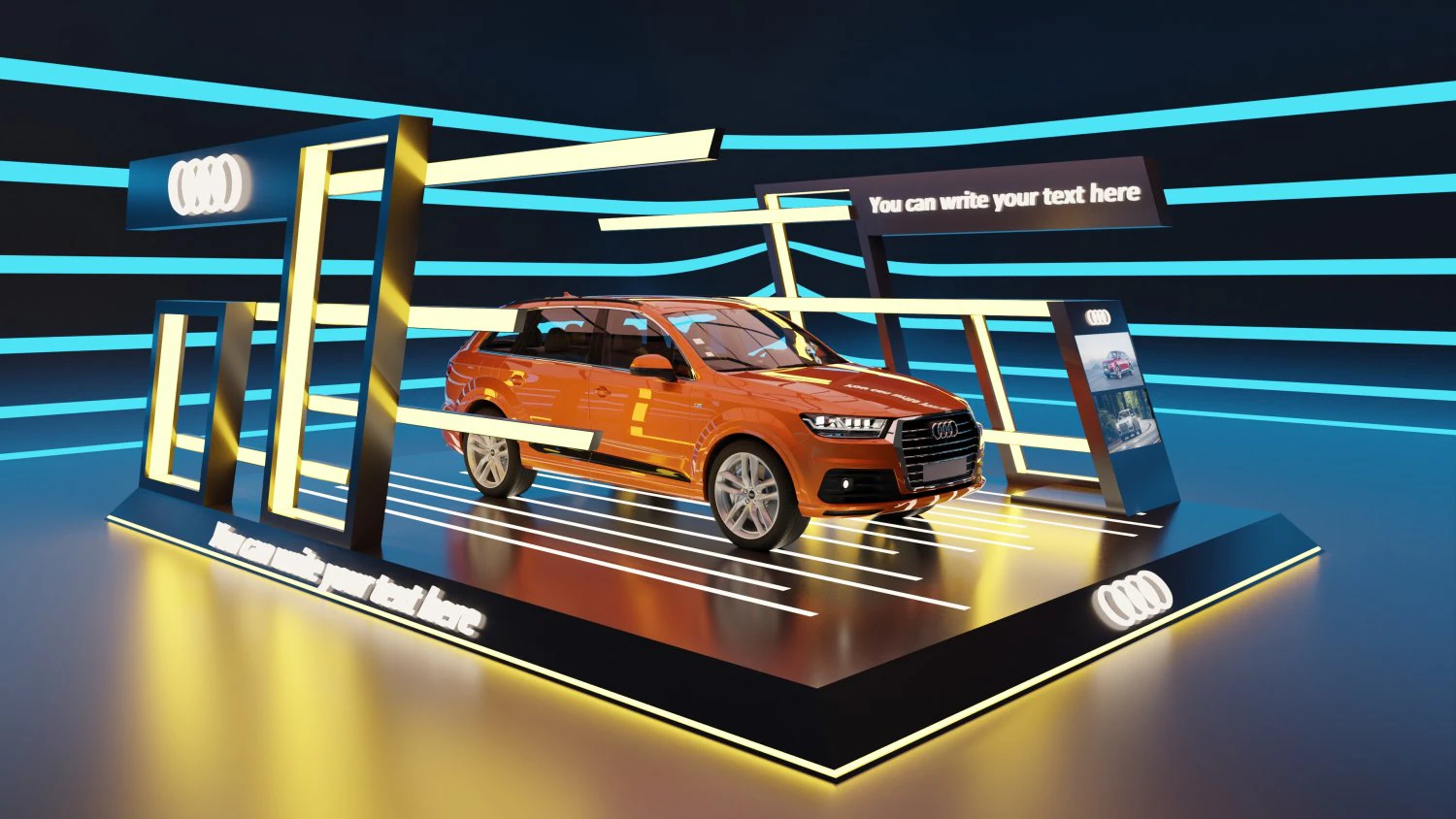 Audi Car Exposition - Showroom Render Scene 3D Model .c4d .max .obj .3ds .fbx .stl .blend