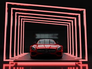 Exposi&ccedil;&atilde;o de carros - Cena de renderiza&ccedil;&atilde;o do showroom Modelo 3D