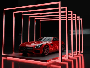Exposi&ccedil;&atilde;o de carros - Cena de renderiza&ccedil;&atilde;o do showroom Modelo 3D