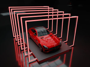 Exposi&ccedil;&atilde;o de carros - Cena de renderiza&ccedil;&atilde;o do showroom Modelo 3D