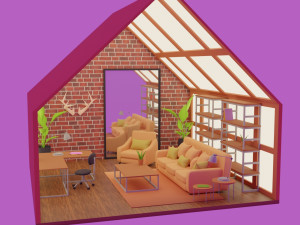 Interior Living Room Scene 3D Model