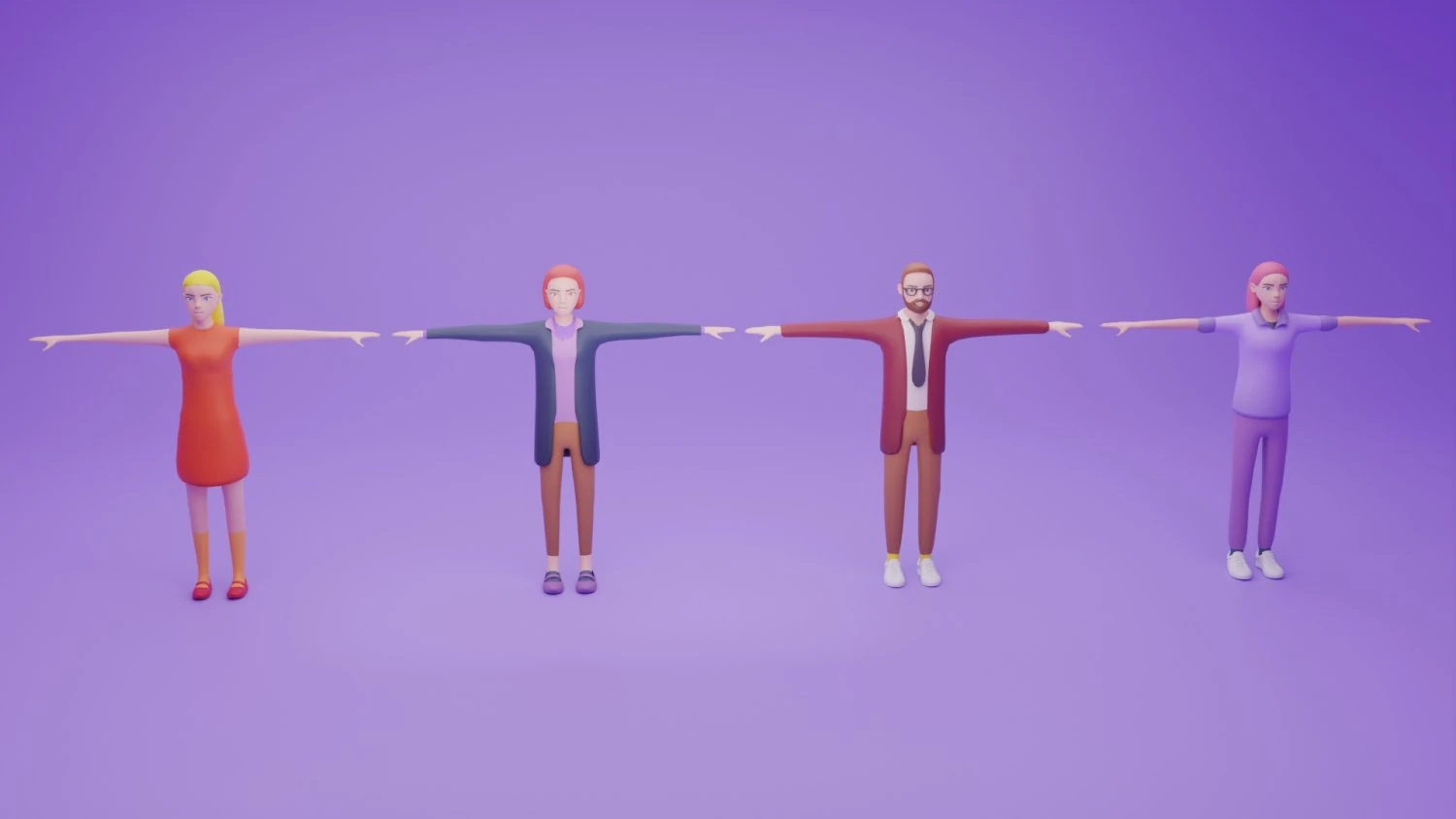 Toon Rigged People Pack 3D Model .c4d .max .obj .3ds .fbx .stl .blend 