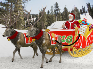 santa claus rides reindeer sleigh Model 3D
