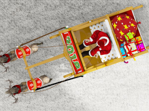 santa claus rides reindeer sleigh Model 3D