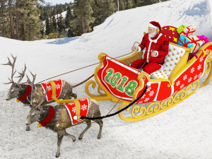 santa claus rides reindeer sleigh Model 3D