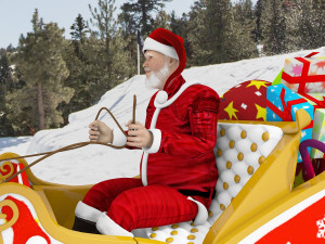 santa claus rides reindeer sleigh Model 3D