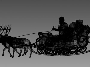 santa claus rides reindeer sleigh Model 3D