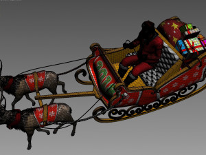 santa claus rides reindeer sleigh Model 3D
